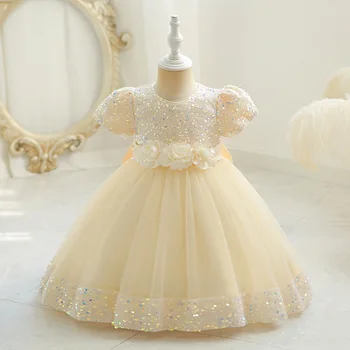 Vara Nou În Fata Formale Rochie De Printesa Copiii Arc Sequin Ochiurilor Rochie De Bal Dresss Copilul Elegante Haine De Nunta De Petrecere De Seara