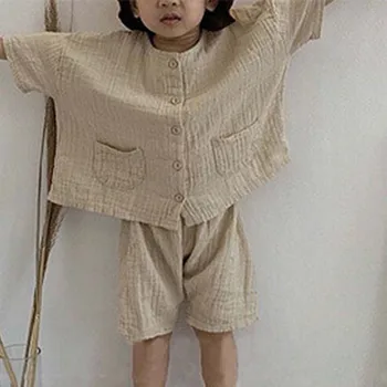Copilul Seturi de Copii Vară Coreea Retro Lenjerie de pat din Bumbac Liber Băieți Fete Casual Set Fetita Tinuta Set