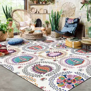 Noi imitație de cașmir American retro etnice cercul de flori exotice de culoare alb dormitor noptieră covor podea mat