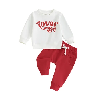 Copilul Baietel Ziua Îndrăgostiților Haine Pentru Nou-Născut Timp Sleeve Crewneck Hanorac Pantaloni Jogger Set Haine