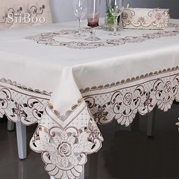 European stil lux alb/maro broderii florale gol masă de pânză capac de masă,pânza de masa decor de Crăciun SP2544