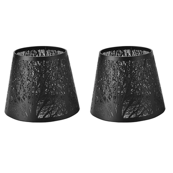 2X Lampă Mică Umbră,Butoi de Metal cu Abajur Model de Copaci pentru Masa Candelabru Lampă de Perete Negru