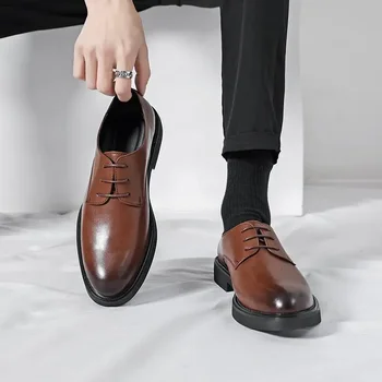Pantofi barbati Business Casual Uzura Formale Pantofi Negri din Piele Stil coreean rotund Toe de Piele Barbati Pantofi de Costum Pantofi de Nunta pentru Bărbați