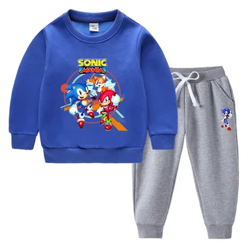 2023 Sonic pentru Copii Pulover Costum de Externe Stil de Moda Noua de Pluș Fleece Gros de Iarna Cald Costum cu mâneci Lungi