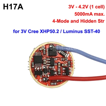 H17A 17mm 3V - 4.2 V 5A 1 celula 5-Mode Driver Placa de Circuit Cree 3V XHP50.2 / Luminus SST-40 LED-uri