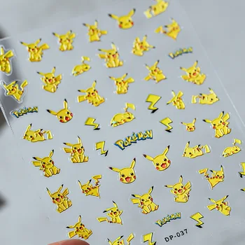 Pokemon Pikachu Autocolante Unghiilor Nouă Ambarcațiune Sculptura In Relief Subțire Greu Autocolante Spate Transparent Adeziv Anime Desene Animate Autocolante Unghiilor