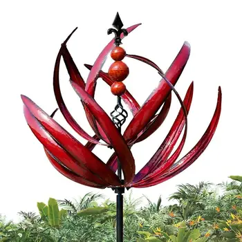 Vântul Grădină Rotative 3D Vânt puternic Sculptură Cinetică de 360 de Grade Rotativ de Metal Rezistent la UV Lotus Miza Solare Curte Rotative