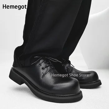 Negru Casual din Piele Pantofi Deget de la picior Armat Bărbați Stil Britanic de Înaltă Calitate cu Talpă Groasă Cap Mare Pantofi Retro din Piele Pantofi Derby