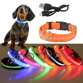 USB Reîncărcabilă Câine de Companie LED-uri Stralucitoare Guler Luminos Intermitent Colier în aer liber de Mers pe jos de Noapte Livrările de Siguranță