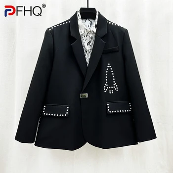 PFHQ Barbati Personalizate Nișă Industria Grea Nit de Metal Cataramă Jachete Costum Frumos Ins Vrac Montarea Darkwear Sacouri 21Z2202