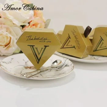 50pcs noi, Creative de aur în formă de diamant de nunta cutie de bomboane favorabile caseta de hârtie cutie de cadou copil de dus decor petrecere