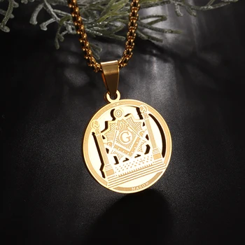 Moda Clasic din Oțel Inoxidabil Dublu Strat Masonice Medalie Pandantiv Colier pentru Bărbați Simplu Casual, Bijuterii