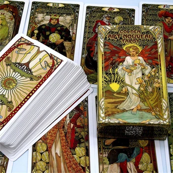 Tarot cu Ghidul de Aur în stil Art Nouveau Cărți de Tarot Rafinat Ambalare Petrecere de Familie Furnizează Versiunea în limba engleză pentru Începători