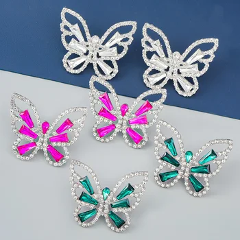 Coreeană Fuchsia Fluture Cristal Ureche Stud Pentru Femei La Modă De Vis Elegant Declarație Fuchsia Bijuterii Cercei Prezon