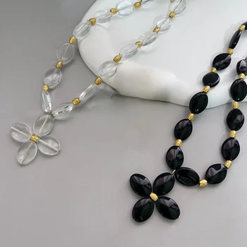 Design unic negru agate colier cu margele de lux de Lumină înalt simț de flori colier moda pentru femei bijuterii