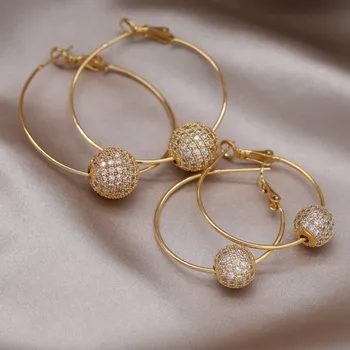 American new design moda bijuterii placare cu aur de 18K simplu zircon rotund minge mare rotund cercei femei elegante accesorii de petrecere