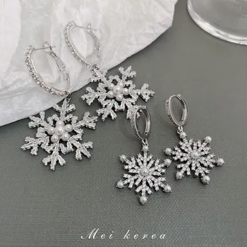 Coreea De Argint Ac Zirconia Fulg De Nea Perla Picătură Cercei Pentru Femeile De Crăciun De Anul Nou De Bijuterii Cercei Cadouri Petrecere
