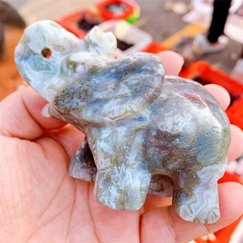 Naturale Moss Agat Elefant de Cristal, Sculptură Meserii Animale Drăguț Moda Acasă Decorare Cadou de Ziua 1buc