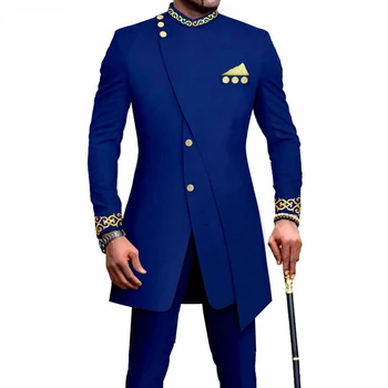 Bărbați Sacou Smoching Singur Pieptul Ocazie Formale Africane Casual Bleumarin Mireasă Din Două Piese Jacheta Pantaloni Hombres Costum 2023