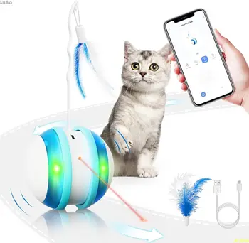 ATUBAN Interactive Inteligente Pisică Jucărie cu Aplicație de Control,3 Moduri,cu Laser și Pene,Distractiv și Interactiv pisica Jucării pentru Pisici de Interior și de Câine