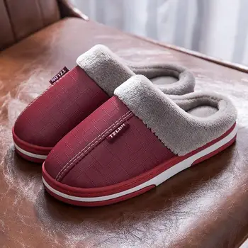 Bărbați Papuci de Mari Dimensiuni 47 48 50 Iarna Interior Cald 2023 Nou Plus Impermeabil din Piele PU Casa de Acasă Femei Pantofi de Bumbac