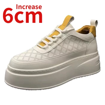 Europene High-end pentru Bărbați Pantofi de Vara Respirabil Înălțime a Crescut 6cm Alb Pantofi cu Tălpi Groase de Sport de Agrement, Lift Bord Pantofi