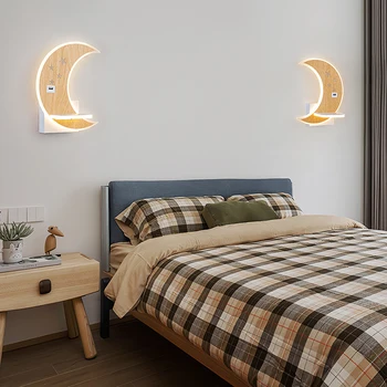 Dormitor Noptieră Luna Lămpi de Perete Led-uri de Protecție a Ochilor Lampa de Citit Minimalist Modern, Camera Copiilor Nor de Încărcare USB Loft Decor