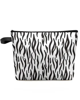 Piele De Animal Textura Zebra Alb-Negru De Călătorie Personalizate Sac De Cosmetice Machiaj Portabil Husă De Depozitare Femei Creion Rezistent La Apa Caz