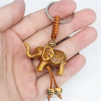 Drăguț Religie Forma De Animale Elefant Din Lemn Breloc Cheie Titularul Cheie Inel Sculptură Pandantiv