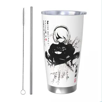 NieR Automate 2B Joc Waifu Japonia Cerneală Pahar de Vid Izolație Termică Cupa Vacuum Flask Office Acasă Cana Fierbinte Băutură Rece, 20 oz