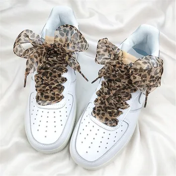 1 Pereche 4cm Lărgi Organza Leopard Lace Șireturile Femei Bowknot Decor Adidas Pantofi Albi Dantele Siruri de caractere Accesorii