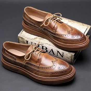 retro din piele pantofi pentru bărbați, la modă Britanic casual din piele pantofi brogue din piele