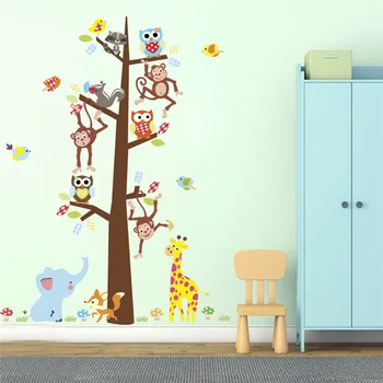 Animale Minunate Copac Mare Autocolant De Perete Pentru Camera Copii Dormitoare Grădiniță Acasă Decor Girafa Desene Animate Opera De Artă Murală Decalcomanii