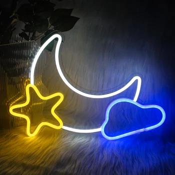 Luna Stele LED Neon Semn Decor de Perete de Lumină Artă pentru Dormitor, Camera pentru Copii, Living Petrecere de Nunta de Decorare Cadouri Lumina de Neon USB