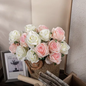 52cm mătase artificială de înaltă calitate a crescut de ramură pentru cadou de Ziua Îndrăgostiților decor fals trandafiri flori alb rosu nunta decor acasă