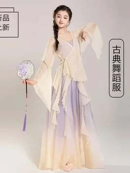 Dans clasic Practică haine Dans Chinezesc Costum Corp Rima Tifon Rochie cu Mâneci Lungi de Performanță Costum