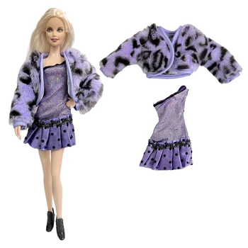 NK Set 1 Printesa de Moda Costum Mov pe Un Umar Rochie de Nobil Haină de Leopard de zi cu Zi Haine Pentru Barbie Papusa Accesorii Cadou Jucărie