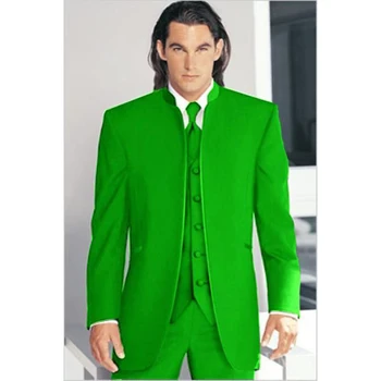 Personalizat-a Făcut pentru a Măsura Adaptate pentru bărbați costum de COMANDĂ, Verde Madarin Guler miri bărbați costume (Sacou+Pantaloni+Vesta)14012305
