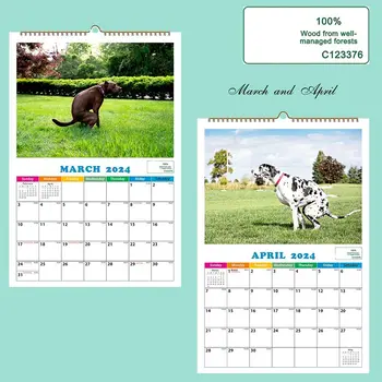 Câinele Caca Caca 2024 Calendar de Perete Grosime Perete Robust Hârtie 2024 Agățat Calendar de Planificare de Timp de la Jan. 2024 la Apr. 2025