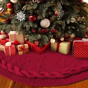 48 Inch Pom De Crăciun Fusta Tricotate Decor De Crăciun Consumabile Roșu Tricotate Crăciun Pom De Crăciun Șorț Decor De Anul Nou