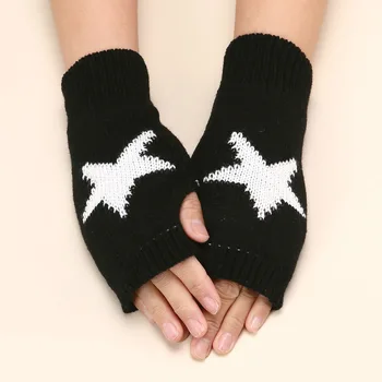 Iarna Tricotate Mănuși de Lână Y2K Femei pe Jumătate Degetul Mănuși de Tricotat Degete Brațul Mănuși de Cinci Stele a Subliniat Scris Guantes