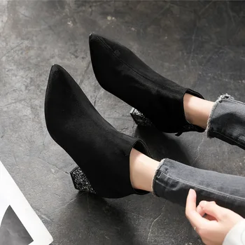 Dimensiuni Mari, Pantofi Pentru Femeie Cizme Cu Toc Înalt Cizme-Femei Cu Fermoar De Dimensiuni Mari Rock Stiletto Cauciuc 2023 Muncă Med Glezna Ascuțite Pompe Subliniat