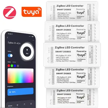Zigbee, WiFi Controler cu LED-uri 12V 24V Singură Culoare Dual Alb RGB RGBW RGBCCT Benzi cu LED-uri Controler Inteligent Pentru Tuya Alexa de Start Google