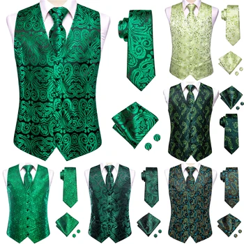 Menta Verde Salvie Mătase Mens Vesta Cravata Set Sacou Fără Mâneci Vesta Costum Cu Cravata, Batista, Butoni De Nunta De Afaceri Supradimensionate Cadou