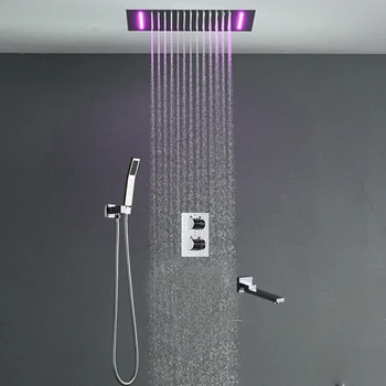 plafon Cap de Duș Set Multicolor LED Duș cu efect de Ploaie Termostatic 3 Moduri de Deviere Supapă de Scurgere Baie Sistemul