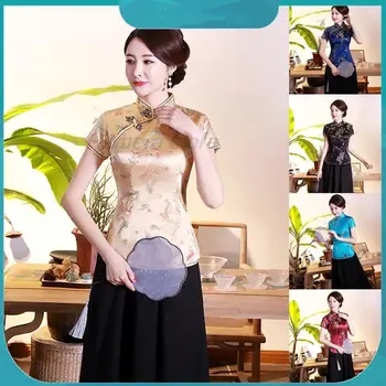 Femei Stil Chinezesc Catarame Îmbunătățit Retro Cheongsam Topuri Chineză Retro Tang Costum Femei Hanfu Ceai Zen Haine Salopete