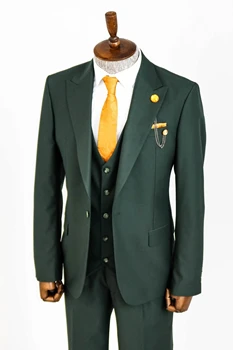 Lux verde Bărbați Costume Formale Pentru Afaceri de Nunta Mirele Purta Sacou Seturi Personalizate (Sacou+Pantaloni+Vesta Costum Homme